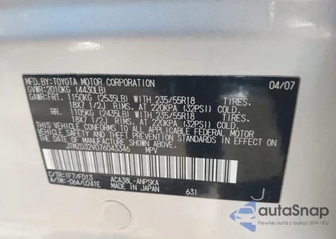 2007 Toyota Rav4 Sport z USA, uszkodzony, nr VIN JTMZD32V076043346